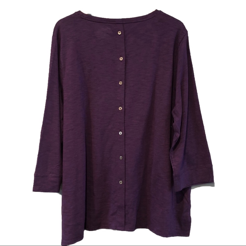 Chico's The Ultimate Tee Cotton slab 3/4 sleeve button back seam Purple Tee XXL